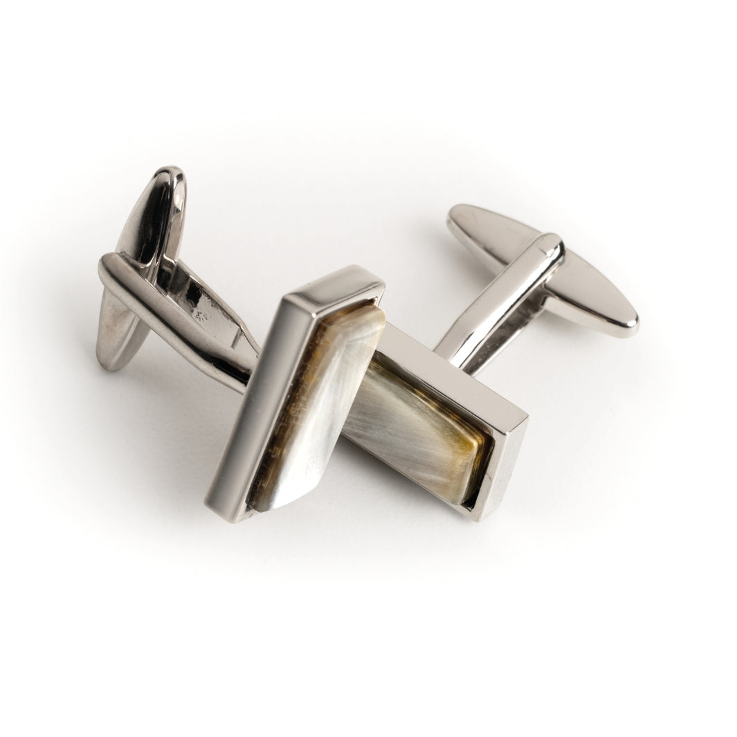 Cufflinks in Silver with Natural Horn Inlay