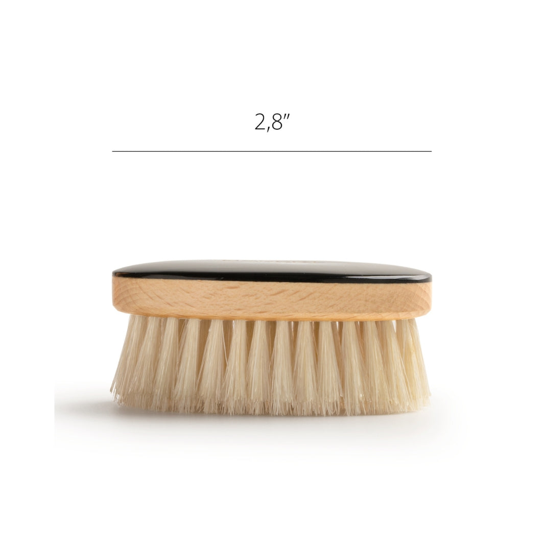 Oval Beard Brush with White Bristle and Ox Horn Handle: 3".