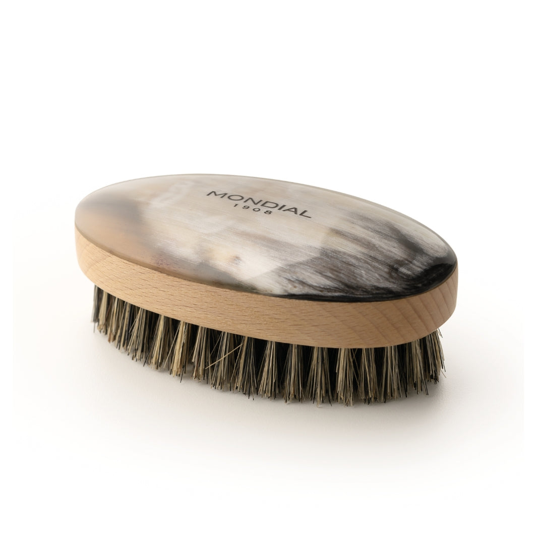 Oval Natural Horn Beard Brush with Black Bristle: 4.5".