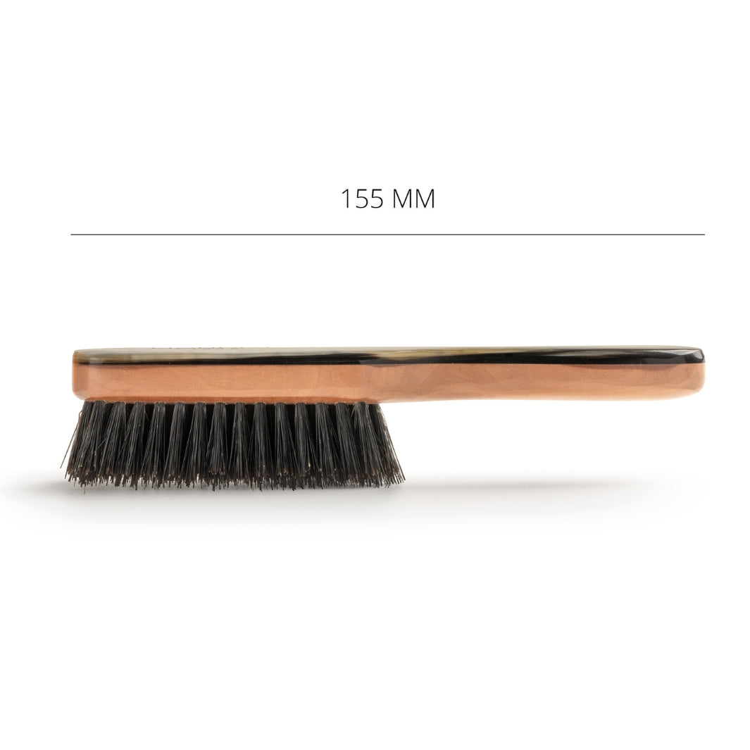 Pocket Hair Brush with Natural Horn Handle & Black Bristle: 6".