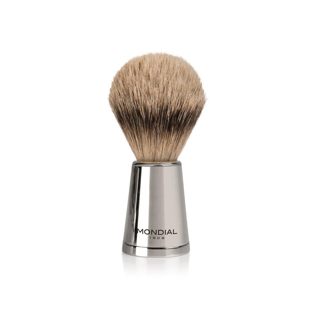 Vespucci Nickel Shaving Set: Chrome Stand & Bowl + Super Badger Brush + Razor.