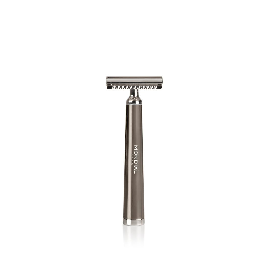 Vespucci Ruthenium Shaving Set: Chrome Stand & Bowl + Super Badger Brush + Razor.