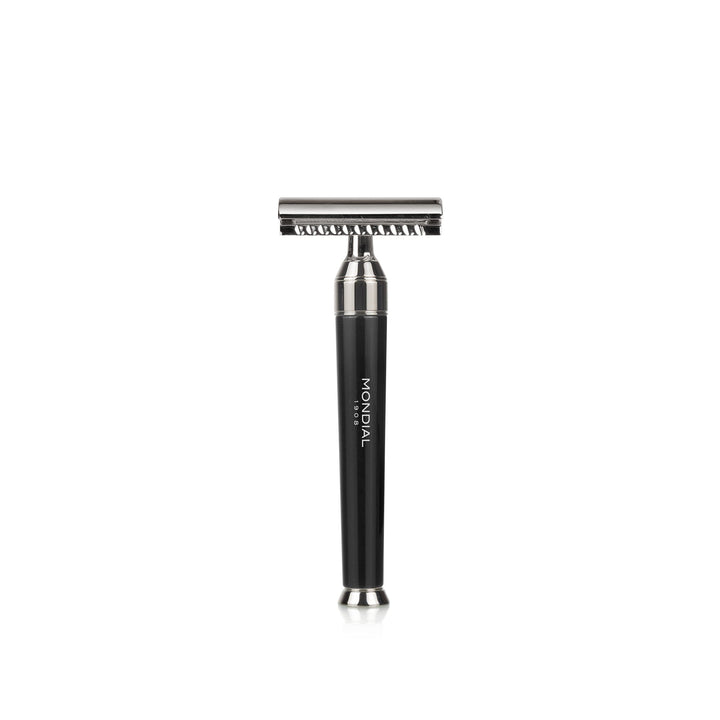 Premium Black Shaving Set: Chrome Stand & Bowl + Super Badger Brush + Razor.