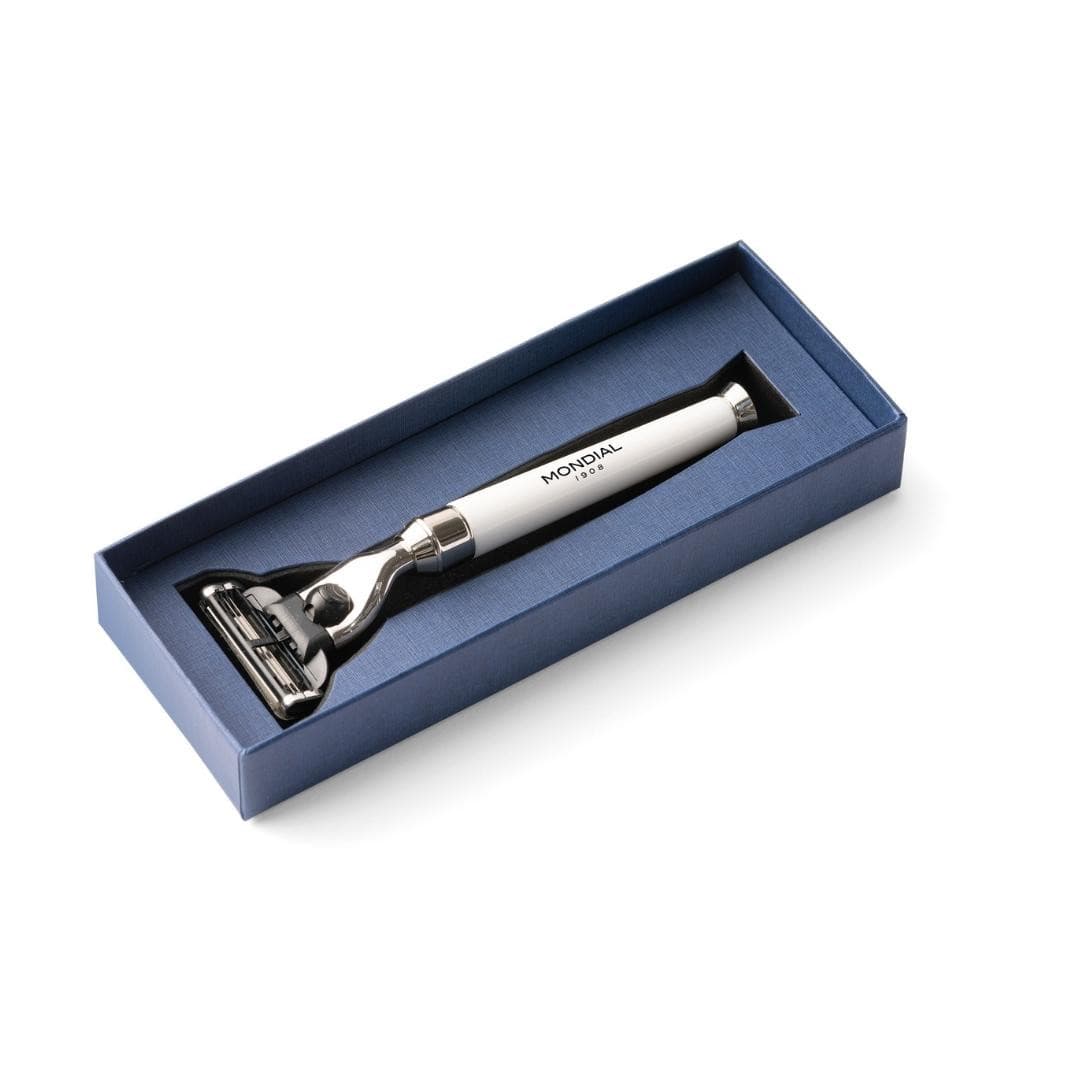 Premium Cartridge Razor Handle in White Resin & Chrome – Mondial 1908 ...