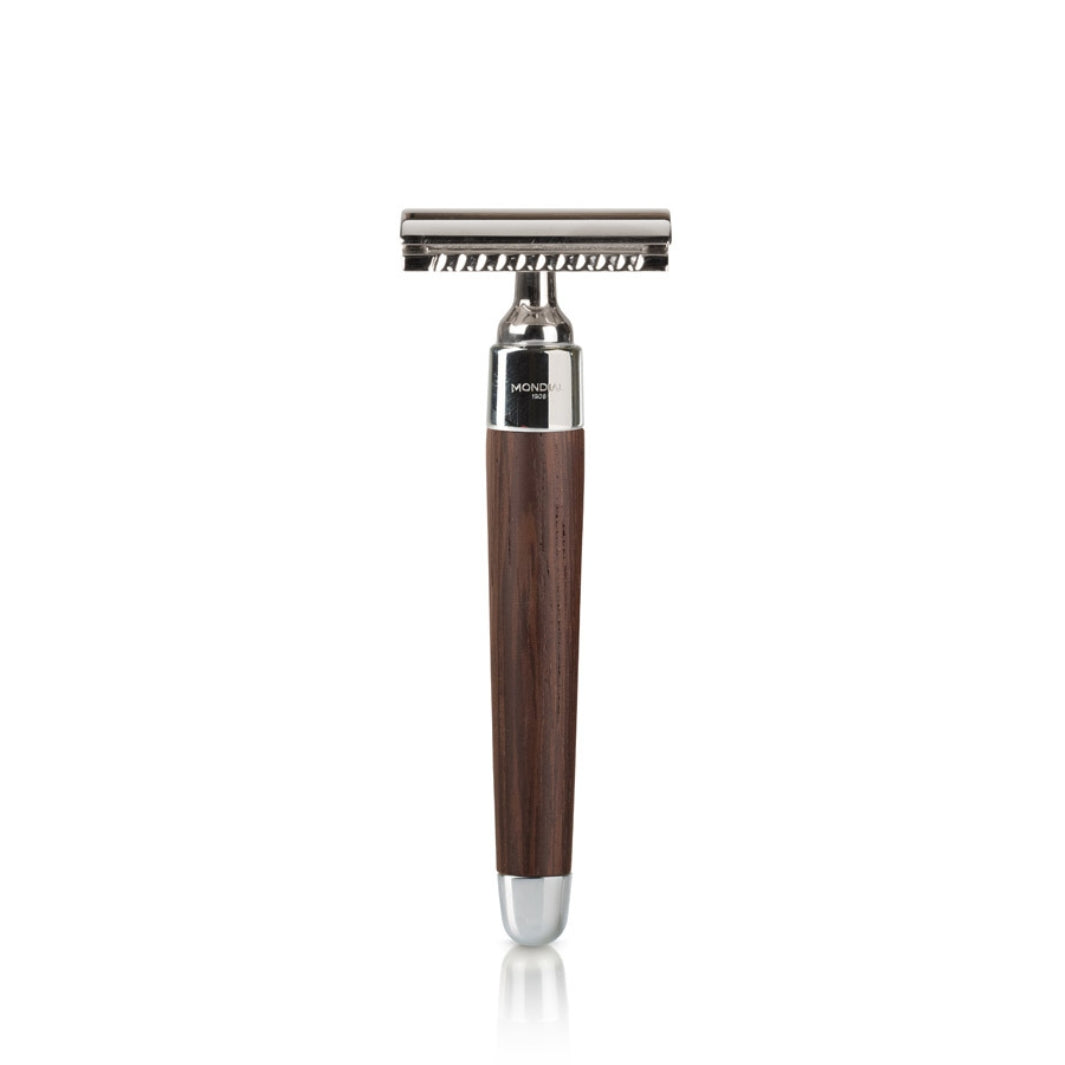 'Sphaera' Safety Razor with Handle in Wengé Wood.
