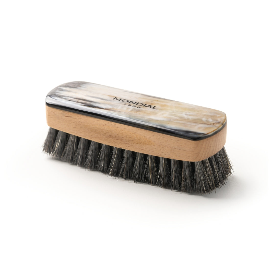Natural Horn Rectangle Shoe Brush with Black Bristle: 5".