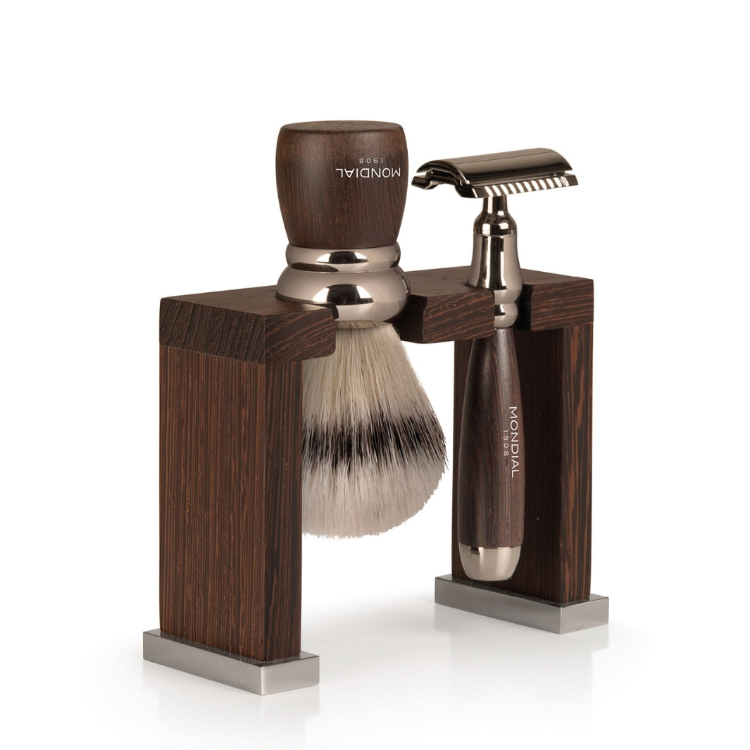 'Prestige' Wengé Wood Shaving Set with Super Badger Brush & Safety Razor.