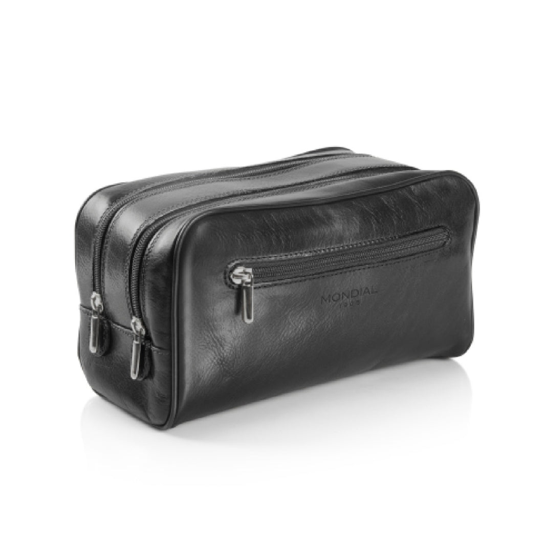 Mondial 1908 | Dual Compartment Toiletry Kit Bag in Tuscan Leather Black Mondial 1908 | Dual Compartment Toiletry Kit Bag in Tuscan Leather Black