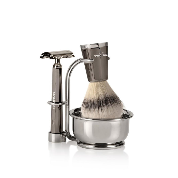 Vespucci Ruthenium Shaving Set: Chrome Stand & Bowl + Super Badger Brush + Razor.